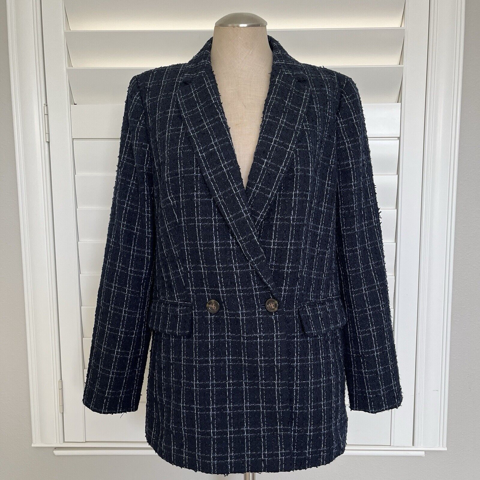 Ann Taylor The Tailored Double Breasted Blazer In Tweed, Size 12, Cotton Blend